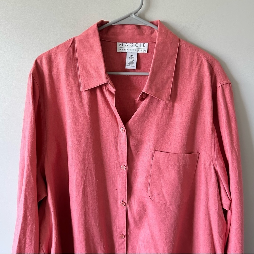 Maggie McNaughton Women's Salmon Washable Linen Blend Shirt 2X NWT Plus - Picture 2 of 15